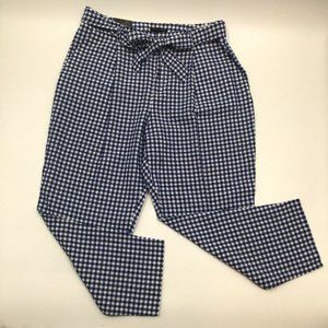 Banana Republic Factory Womens 16 Gingham Linen Cotton Tie Tapered Crop Pant Nwt